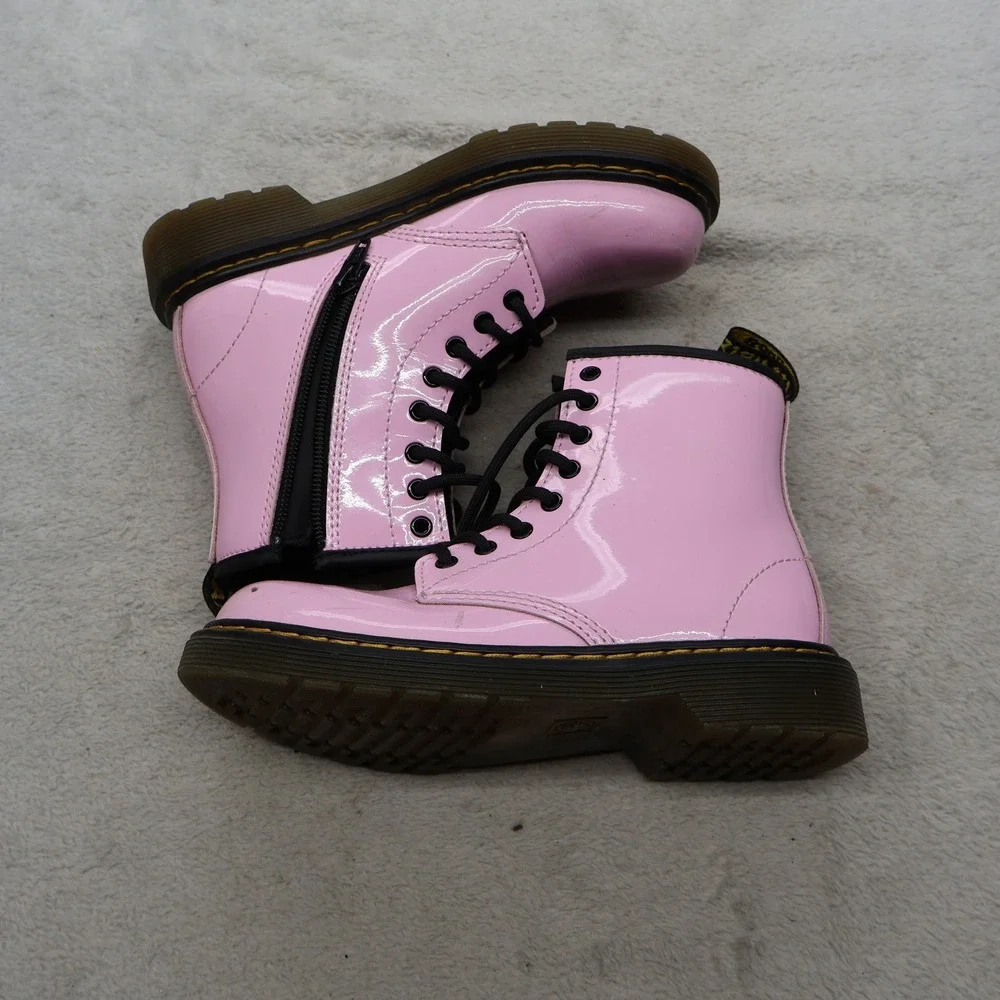 Dr. Martens Girls 1 Combat Boots Pink Patent Leather Lace Up Durable Punk 1460J